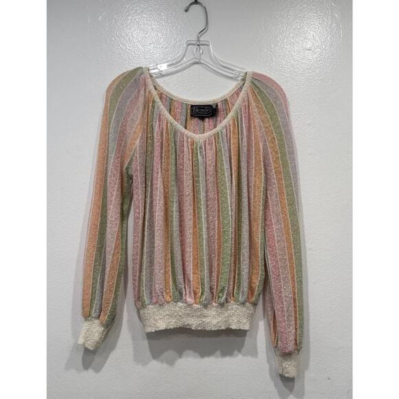 Rochelle California Sweaters - Vintage Rochelle California Rainbow Pastel Striped Sweater Boho Textured Knit